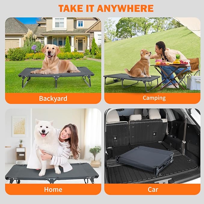Dog Elevated Bed Foldable Portable Raised Bed Camping cot Outdoor Summer Dog Bed (Medium, Grey-Textilene)-PurrikoPets