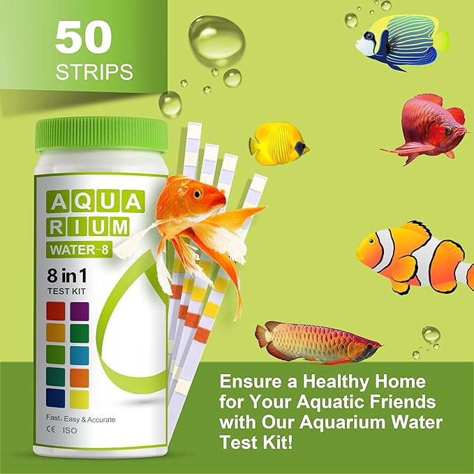 AAwipes 8-in-1 Aquarium Test Kit for Fish Tanks - Quick & Accurate Water Testing Strips for Aquariums & Ponds. Tests pH, Ammonia, Alkalinity, Hardness, Chlorine, etc. (K02-50)-PurrikoPets