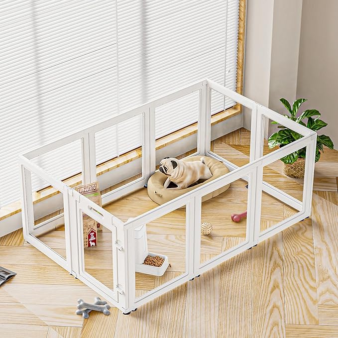 Dog Playpen Transparent Puppy Playpen Indoor, Easy Assemble & Disassemble Clear Pet Playpen, Sturdy & Easy Cleaning Plastic Dog Fence with Suction Cup (23.6"" H, 10PCS), White-PurrikoPets