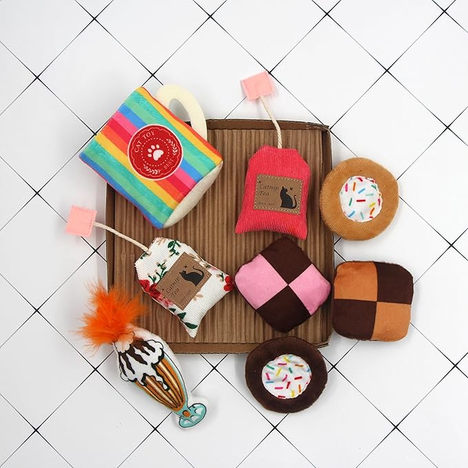 8 Assortments Sweets Value Pack, Natural Interactive Catnip Cat Toys, Toy with Crinkle and Feather, Accessories for Indoor Cat, Kitten Toys-PurrikoPets