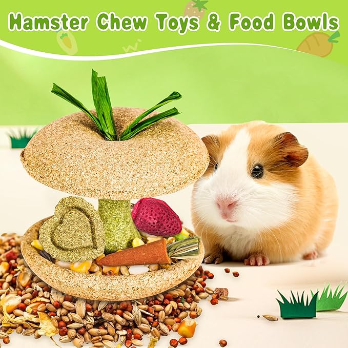 10 PCS Guinea Pig Chew Toys for Teeth, Rabbit Chew Toys Contain Natural Timothy Apple Core, Grass Cake, Carrot and Strawberry;Hamster toys for Bunny Chinchilla Gerbil Dental Care & Treat Teething-PurrikoPets