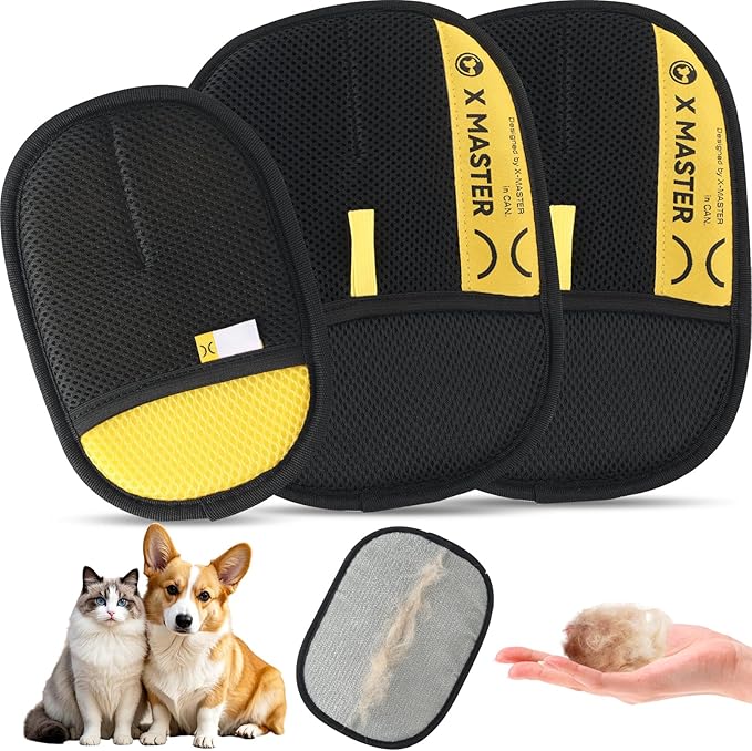 3Pcs Pet Hair Removal Glove for Cats & Dogs, Efficient Grooming Gloves for Pet Hair, Cat Grooming Gloves for Hair Removal, Magic Pet Grooming Glove for Couch, Furniture, Carpet, Curtain (2L1S)-PurrikoPets