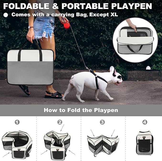 Aivituvin Dog Playpen Foldable Pet Play Pens with Carrying Bag for Cat, Puppies, Rabbits, Chickens, Durable Portable Pet Tent for Travel Camping Indoor/Outdoor Grey M-PurrikoPets