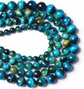 10mm 36PCS Peacock Blue Tiger Eye Stone Beads Natural Crystal Spacer Loose Beads for Jewelry Making DIY Bracelet Semi Precious 1 Strand 15 inches