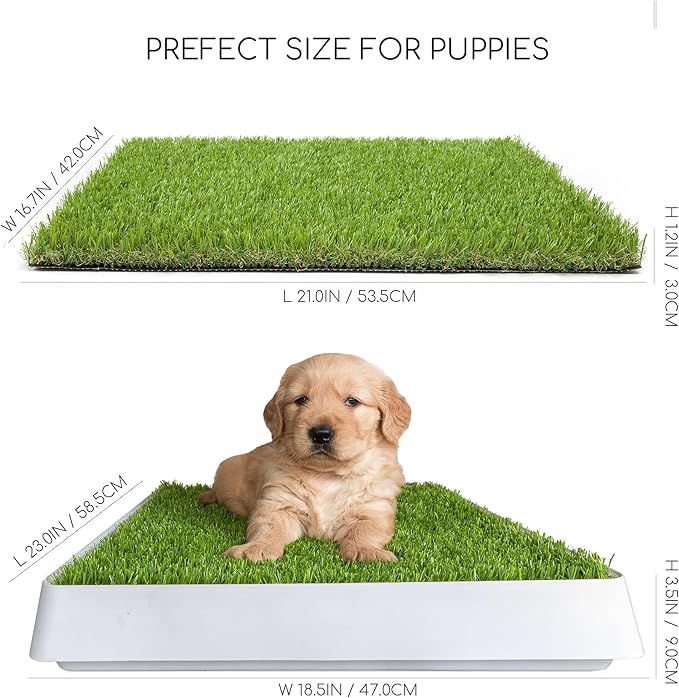 Dog Grass Pad with Tray, Dog Litter Box, Porch Potty for Puppy Pee Training, Indoor Portable Fake Grass Pee Pad System, Artificial Grass + Pee Pad Holder-PurrikoPets