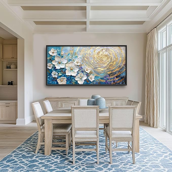 Flower Large Wall Art White Floral Pictures Abstract Golden Spiral Texture Wall Decor Canvas Print Painting Artwork for Bathroom Living Room Bedroom 60L" x 30W"-PurrikoPets