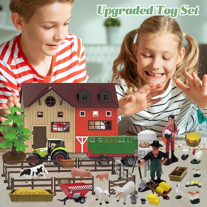 109PCS Farm Animals Toys Set Comes with Barn, Rice Storehouse, Rice Trolley, Milking shed, Farmer, Fence - Playset for Kids Toddlers Boys Girls 5+ Years Old-PurrikoPets