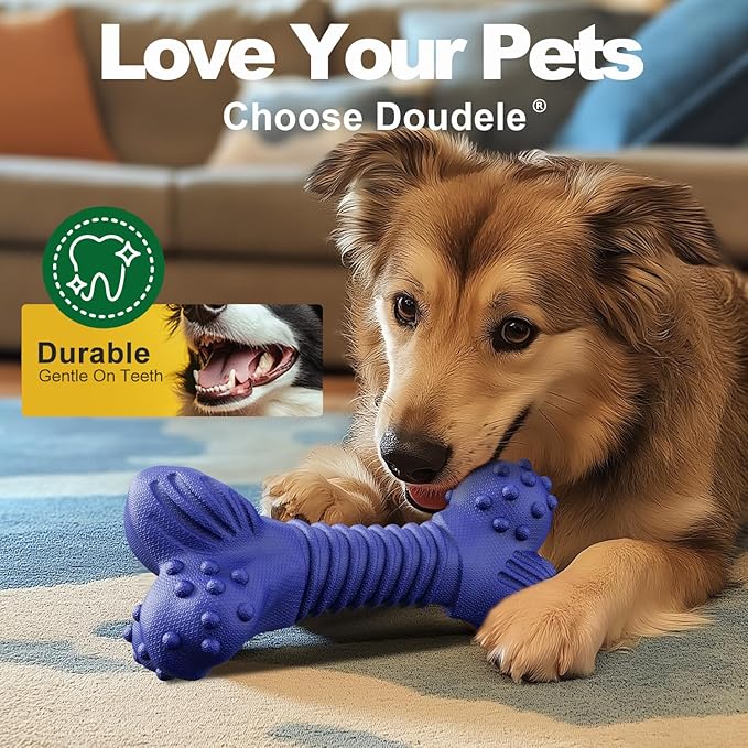 Dog Toys for Aggressive Chewers, Indestructible Chew Toys for Medium Large Dogs,Durable Rubber Dog Bones with Beef Flavor, Tough Dental Toy for Boredom Relief (Blue)-PurrikoPets