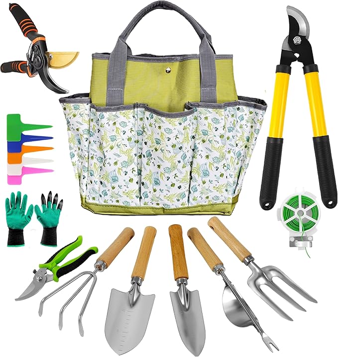 Gardening Tools – 42 Piece Premium Gardening Tool Set,Heavy Duty Hand Tools with Fashion Garden Tools Organizer Handbag,Rust-Proof Gardening Tool Kit, Ideal Gardening Gifts for All (Green Floral)-PurrikoPets