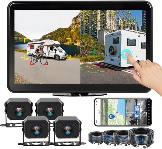 4CH 10.1 inch AI WiFi GPS RV Backup Camera Monitor System with Touch Screen and 4x1080P Waterproof Night Vision Cameras, Blind Spot Detection DVR Video Recorder for Truck Trailer Semi Camper Van Taxi-PurrikoPets
