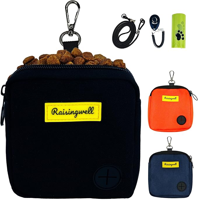 Dog Treat Pouch for Pet Walking and Training with Clicker Poop Bags Small Fanny Zipper Pack Holder for Puppy Snack Dispenser Kit for Leash and Outdoor Use (Black)-PurrikoPets