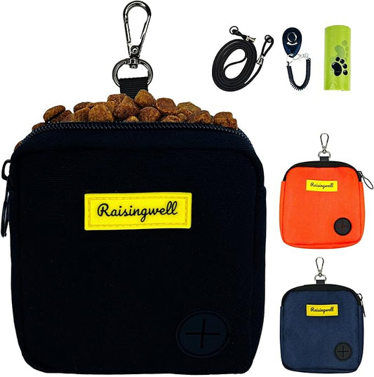 Dog Treat Pouch for Pet Walking and Training with Clicker Poop Bags Small Fanny Zipper Pack Holder for Puppy Snack Dispenser Kit for Leash and Outdoor Use (Black)-PurrikoPets