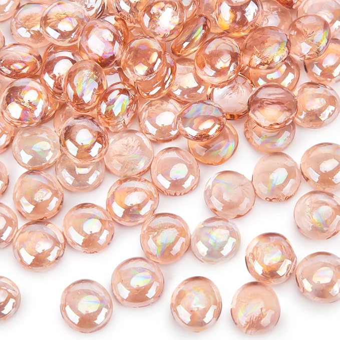 FUTUREPLUSX 1LB Pink Flat Glass Marbles, Vase Fillers Gems Fish Bowl Marbles Decorative Glass Pebbles for Vases Aquarium Floral Smooth Stone-PurrikoPets