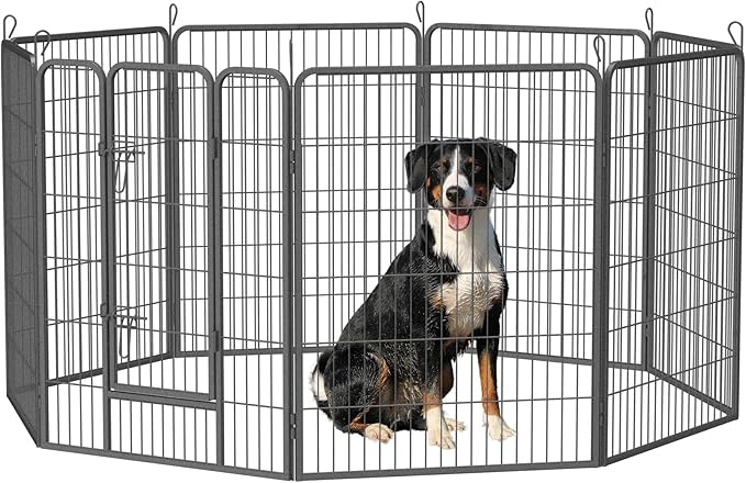 Dog Playpen, Outdoor Dog Fence, 8 Panels, 40" H Dog Pen for Medium/Small Dogs, Heavy Duty Metal Pet Fence with Gate, Portable Dog Fence for RV Camping and Yard (Black)-PurrikoPets