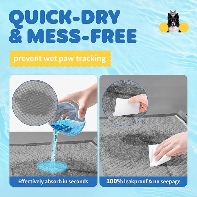 100-Pack X-Large Puppy Pads - 34'' x 28'' Pee Pads for Dogs Potty Training with Leak-Proof Quick-Dry Design, 6-Layer Wee Wee Pads for Dogs, Charcoal, Black-PurrikoPets