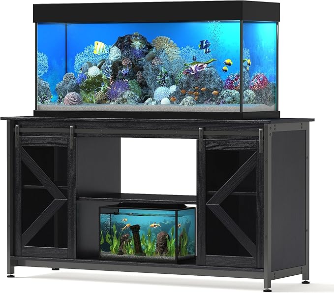 55-75 Gallon Aquarium Stand Heavy Duty Steel Frame, Fish Tank Cabinet with Accessories Storage for Reptile Terrarium & Turtle Tank - 1000lbs Capacity (Black)-PurrikoPets