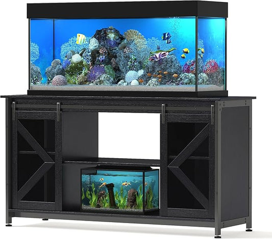 55-75 Gallon Aquarium Stand Heavy Duty Steel Frame, Fish Tank Cabinet with Accessories Storage for Reptile Terrarium & Turtle Tank - 1000lbs Capacity (Black)-PurrikoPets