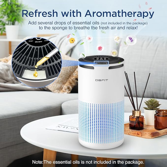 Air Purifiers for Home Large Room Up to 1500ft² with Aromatherapy, DBFIT H13 HEPA Air Purifier Air Cleaner for Smoke Pollen Dust Pet Hair Dander Odor, Portable Air Purifier with Timer (White)-PurrikoPets