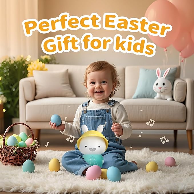alilo Bunny Kids Music Player, Storytelling Toys for Toddler 1-3-5,Infant Baby Boy Girl Gifts Pre-Loaded 30 Stories/48 Nursery Rhymes/12 Soothing Music,with Nightlight,Bluetooth,Record Function-PurrikoPets