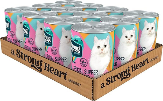 A Strong Heart Canned Wet Cat Food, Special Supper Dinner - 13.2 oz Cans (Pack of 12), Made in The USA with Real Turkey & Fish-PurrikoPets