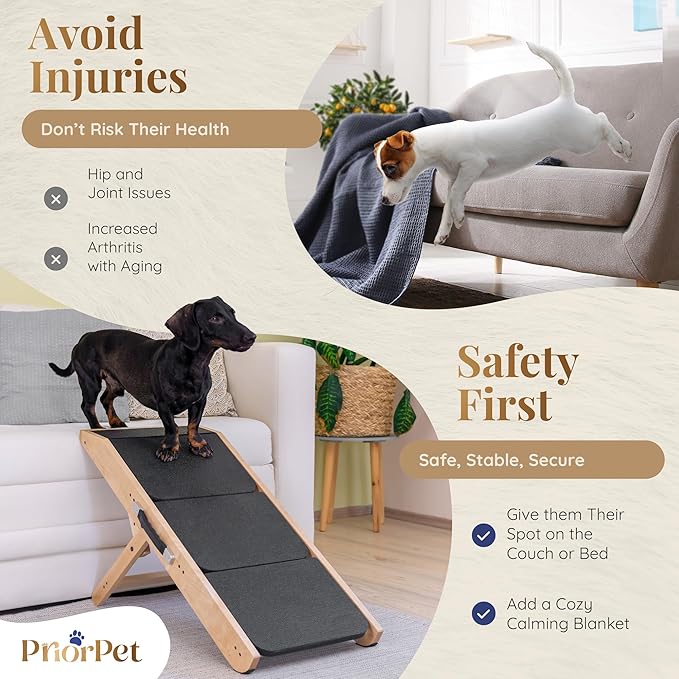 Dog Steps for Bed & Couch 2-in-1 Dog Stairs/Ramp - Height Adjustable Dog Ramp for Couch 7” - 20” - Pet Stairs, Dog Stairs for Small Dogs - Easy to Move Pet Steps with Landing Platform, Natural-PurrikoPets