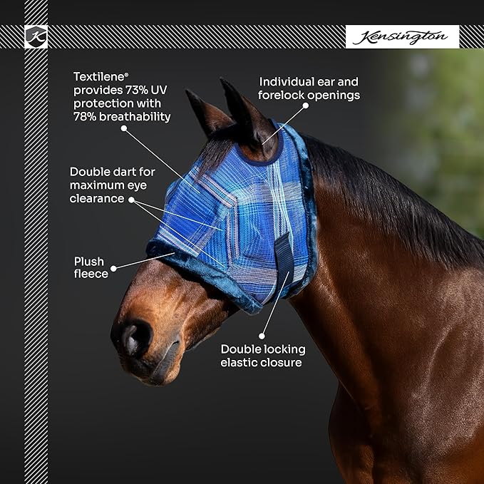 Kensington UV Fly Mask with Fleece Trim - Protective Mask with Dual Ear Opening & Forelock Freedom - XLarge, Lavender Mint-PurrikoPets