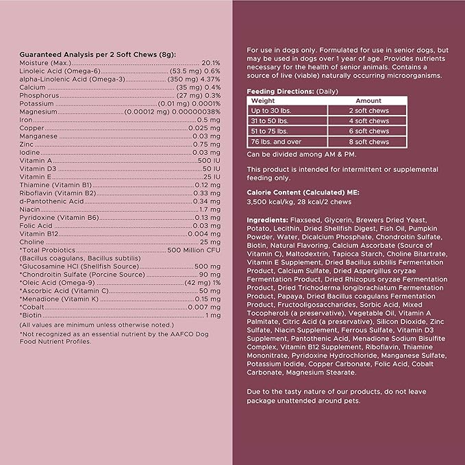12-in-1 Multivitamin for Senior Dogs - 120 Senior Dog Vitamin and Supplement Soft Chews for Hip and Joint - Advanced Formula with Glucosamine, Omega 3,6,9, Vitamins, Probiotics - Made in The USA-PurrikoPets