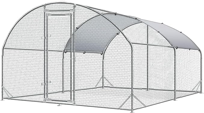 4ever2buy Large Metal Chicken Coop with Run Walk-in Poultry Cage Chicken Runs House Pen Cage Dome Roofed Chicken Coops with Anti-Ultraviolet Cover for Outdoor Yard Farm Use 9.5'W x 12.9'L x 6.3'H-PurrikoPets
