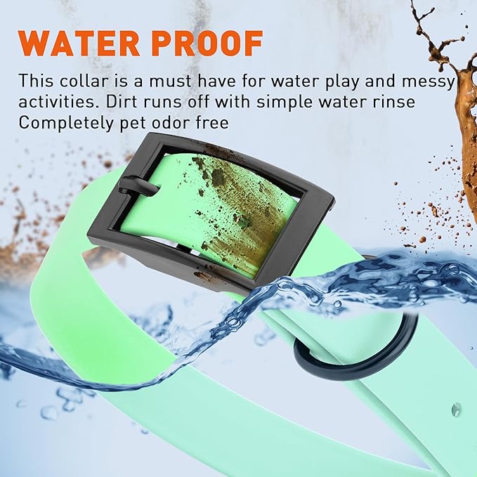 Dogline Biothane Waterproof Dog Collar Strong Coated Nylon Webbing with Black Hardware Odor- Proof for Easy Care Easy to Clean High Performance Fits Small Medium or Large Dogs, Sea Foam Green-PurrikoPets