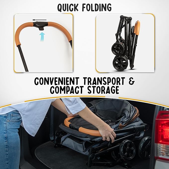 Double Pet Stroller with Detachable Carriers - Ideal for 2 Dogs or Cats - Compact & Convenient Design - Easy Assembly Double Dog Stroller - Graphite Gray-PurrikoPets