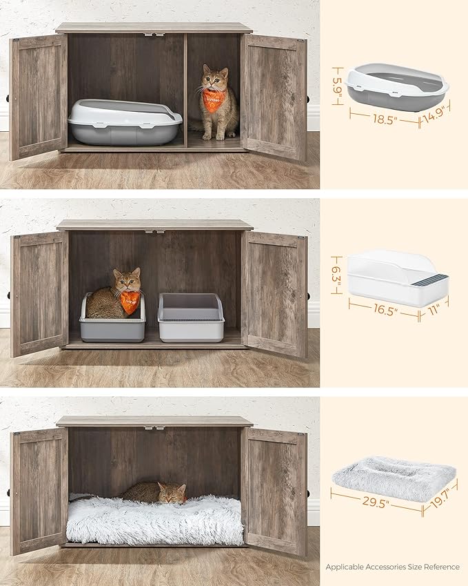 Feandrea Cat Litter Box Enclosure, Litter Box Furniture Hidden with Removable Divider, Indoor Cat House, End Table, 31.5 x 20.9 x 19.7 Inches, Greige UPCL002G01-PurrikoPets