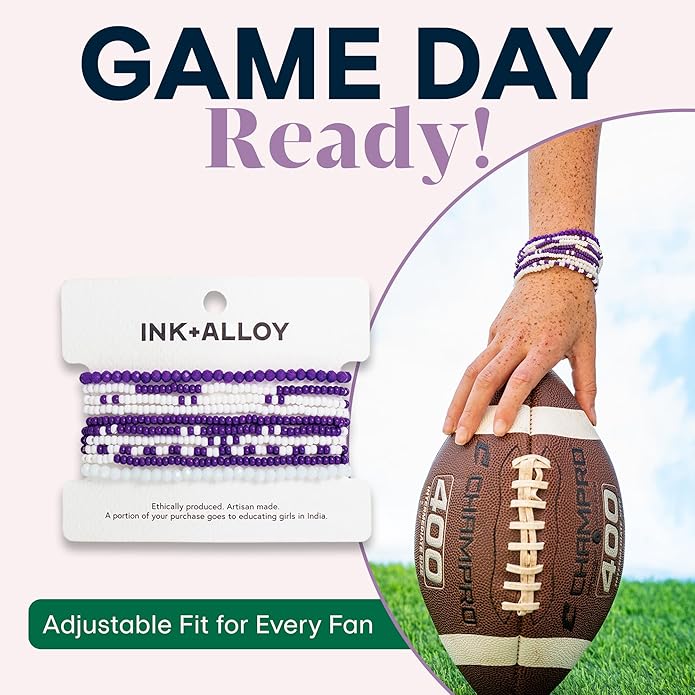 INK + ALLOY Game Day Bracelet Stacks, Beaded Bracelets for Football Gameday Outfits, Handmade Jewelry for College Students, Teachers, Football Moms, Set of 10