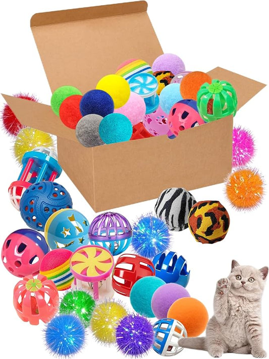40-Piece Cat Toy Set for Indoor Cats and Kittens (1.5'' - 2.3'', Cat Toys Ultimate Pack)-PurrikoPets