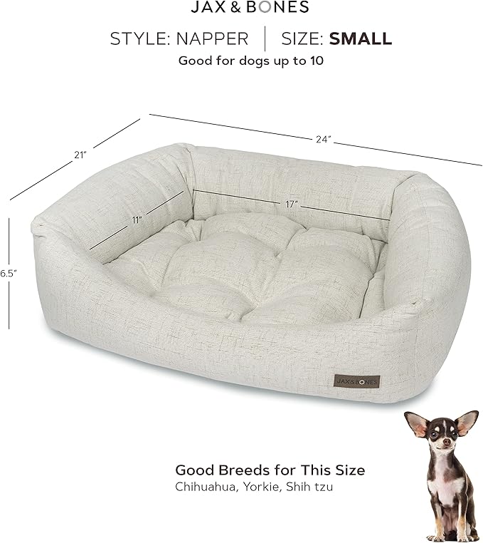 Jax & Bones Dog Napper - Machine Washable Shag Bed for Dogs - Extra Heavy Duty Bolstered Sides - Small White Dog Mat | 24 x 21 Inches-PurrikoPets