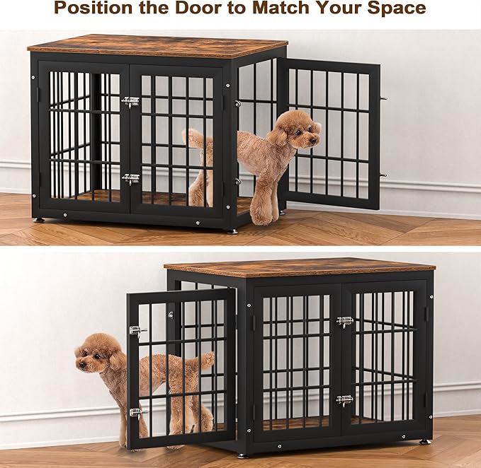 32 Inch Heavy Duty Dog Crate Furniture for Medium and Small Dogs, Decorative Pet House End Table, Wooden Cage Kennel Furniture Indoor, Rustic Brown-PurrikoPets