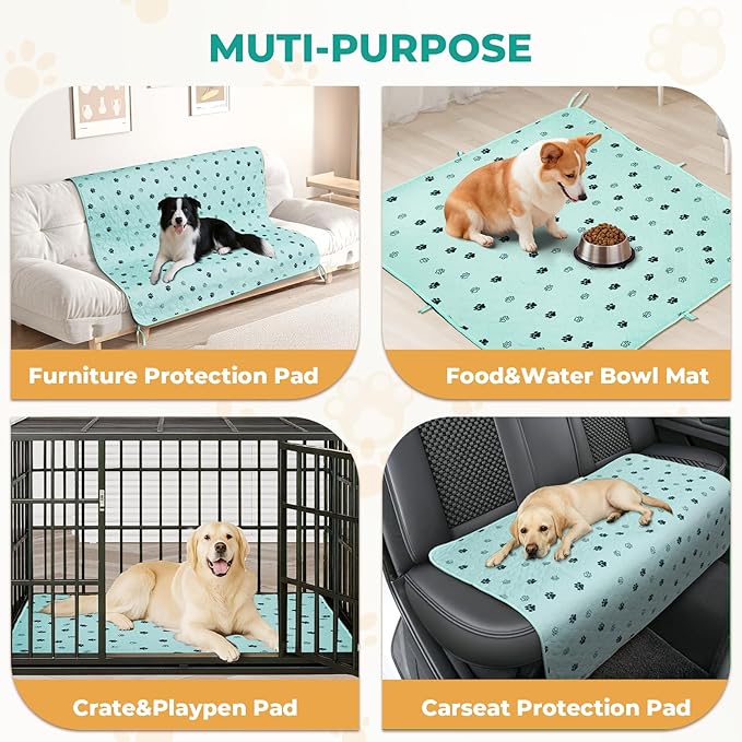 Fostanfly Washable Pee Pads for Dogs, 2 Pack Large 36"x48" Ultra-Absorbent and Leak-Proof Non-Slip Reusable Potty Training Pads for Dogs, Cats, Puppy, Potty of Add 8 Lanyards, Green-PurrikoPets