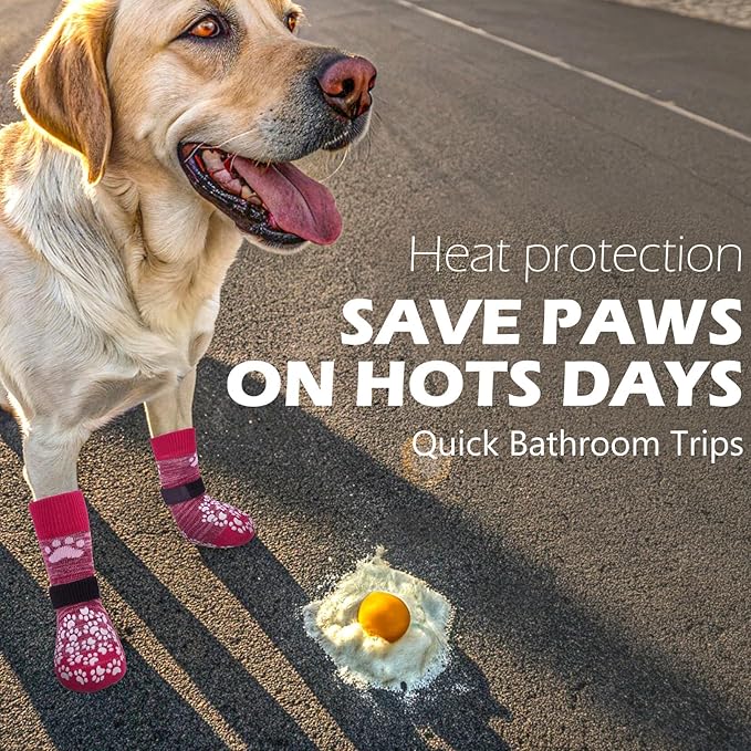 EXPAWLORER Anti Slip Dog Socks to Prevent Licking Paws, Dog Shoes for Hot Pavement, Dog Booties for Small Medium Large Senior Dogs, Traction Control Boots & Paw Protectors for Hardwood Floors Rose-PurrikoPets