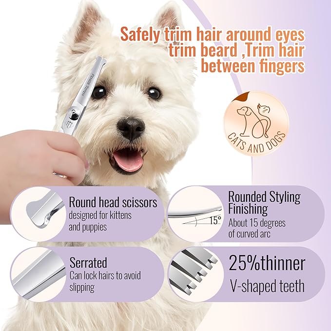 Dog Grooming Scissors: 3 in 1 Pet Shears Set Made Of Advanced Stainless Steel Alloy for Trimming Dogs Cats and Other Pets Face and Paws-PurrikoPets