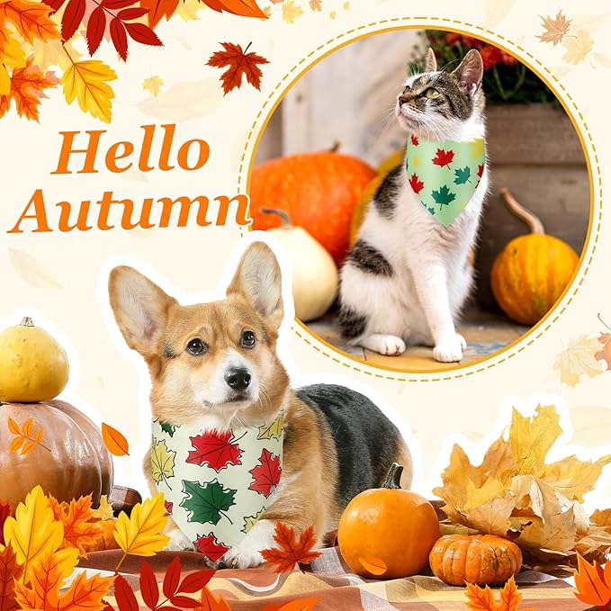Abbylike 200 Pcs Fall Dog Bandanas Bulk Maple Leaves Bandanas for Dog Pet Triangle Kerchief Bibs Scarf for Fall Autumn Thanksgiving Costume Photo Props Accessories Pet Shops Adoption Events, 25 Styles-PurrikoPets