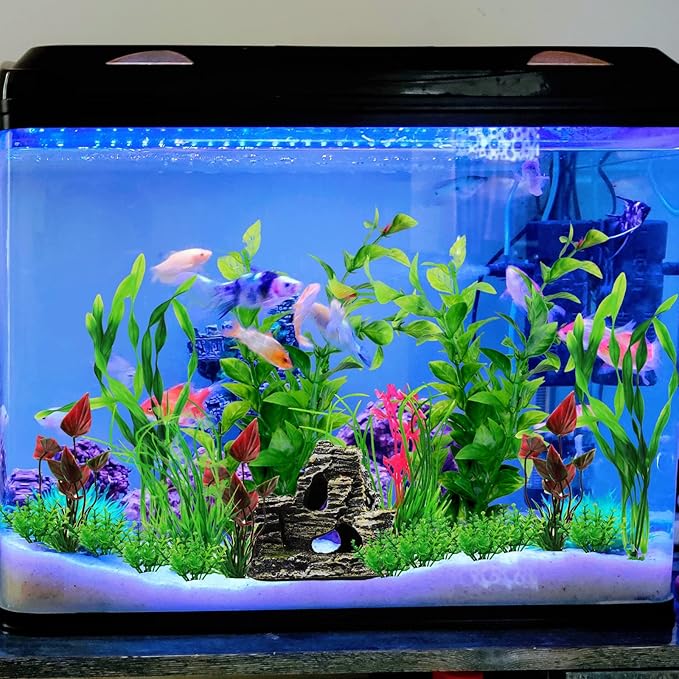 Fish Tank Accessories Aquarium Decorations Rock Plants, 20pcs Green Fish Tank Decorations Plants and Cave Rock Decoration Decor Set, Fish Tank Decor, Aquarium Decor Plastic Plants-PurrikoPets
