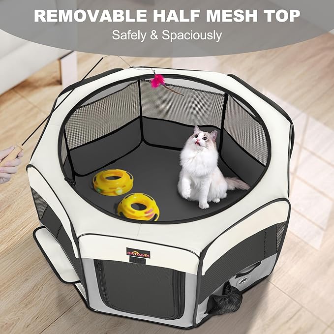 Aivituvin Dog Playpen Foldable Waterproof Pet Play Pens for Cat, Puppies, Rabbits, Chickens, Durable Portable Pet Tent for Travel Camping Indoor/Outdoor Grey XL-PurrikoPets