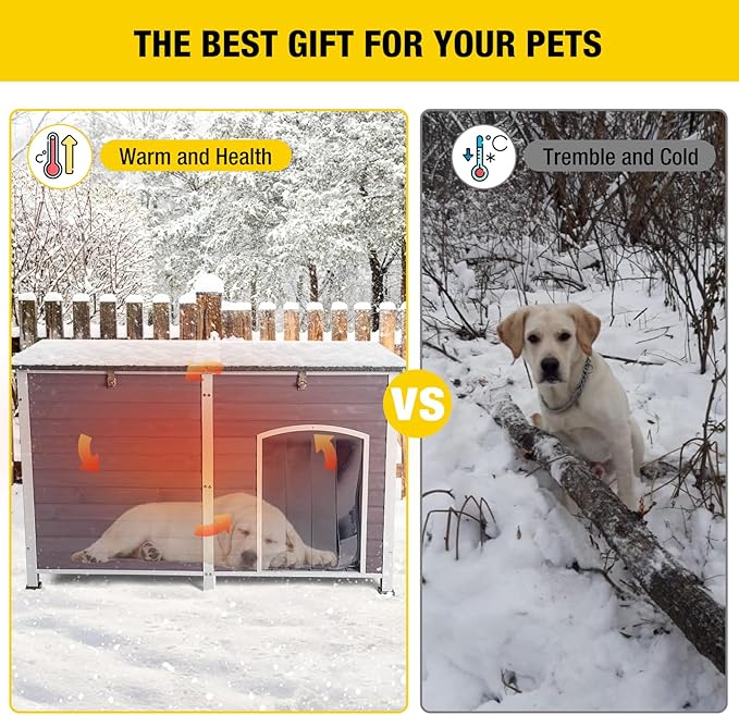 Aivituvin Large Dog House with Insulated Liner for Outdoor, Waterproof Outsides Heated Dog Kennel for Small Medium Large Dog with All-Around Iron Frame-PurrikoPets