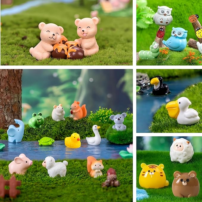 100pcs Various Mini Resin Animals Figurines Miniature Figures Ornament Fairy Garden Accessories Micro Landscape Dollhouse Aquarium Bonsai Tiny Crafts Decor-PurrikoPets