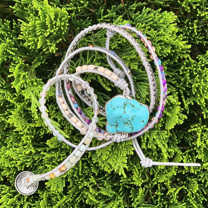 YGLINE Boho Handmade Wrap Leather Tube Crystal Stone Bracelet for Women