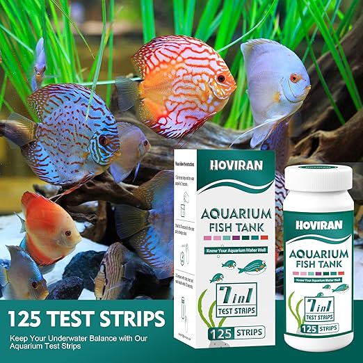 7 Way Aquarium Test Strips, 125 Count Fish Tank Test Strips for Freshwater Saltwater Pond, Water Testing Kit Aquarium for Chlorine, Total Hardness, Carbonate, Alkalinity, Nitrate, Nitrite and pH-PurrikoPets