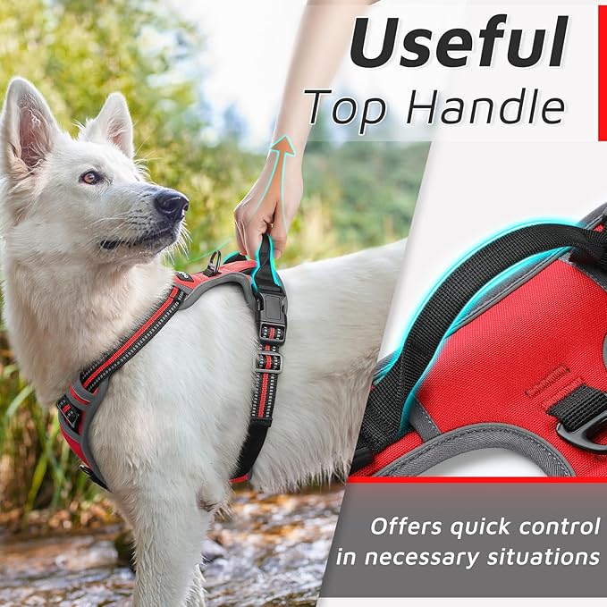 Eagloo Dog Harness Medium Sized Dog, No Pull Service Vest with Reflective Strips and Control Handle, Adjustable and Comfortable for Easy Walking, No Choke Pet Harness with 2 Metal Rings, Red, M-PurrikoPets