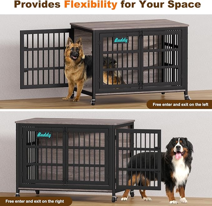 EasyCom 48"/42"/33" XXL Dog Crate Furniture with Casters, Heavy Duty Dog Kennel Indoor for Large Dogs, Escape-Proof and Chew-Proof Dog Cage for high Anxiety Dog, Decorate House as TV Stand, End Table-PurrikoPets