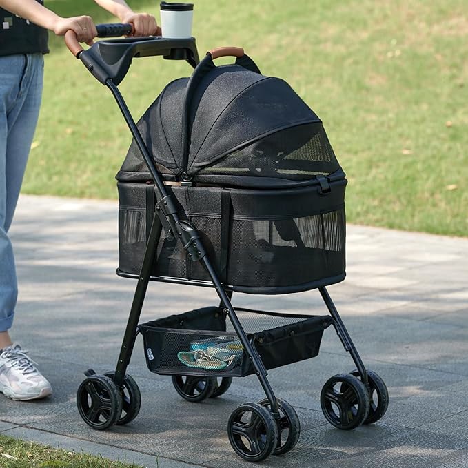 3 in 1 Pet Stroller with Removable Carrier, Folding Stroller for Small/Medium Dogs and Cats, Waterproof, All-Terrain, with Sun Shades, Car Seat-PurrikoPets