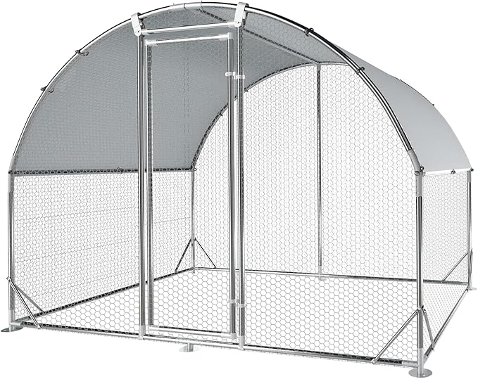 4ever2buy Large Metal Chicken Coop with Run Walk-in Poultry Cage Chicken Runs House Pen Cage Dome Roofed Chicken Coops with Anti-Ultraviolet Cover for Outdoor Yard Farm Use 9.5'W x 6.45'L x 6.3'H-PurrikoPets