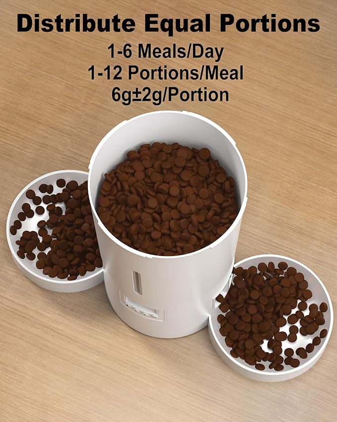 Dual Automatic Cat Feeder 2 Cats,6 Meals/Day,12 Portions/Meal,4.2L Dual Power Double Bowls Feeder,Dry Food Auto Pet Dispenser,10S Voice Record,Flexible Schedule Timer (White,Basic Dual Bowls)-PurrikoPets